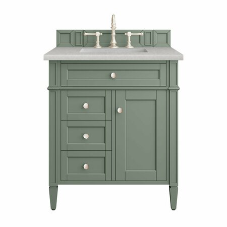 JAMES MARTIN VANITIES Brittany 30in Single Vanity, Smokey Celadon w/ 3 CM Eternal Serena Top 650-V30-SC-3ESR